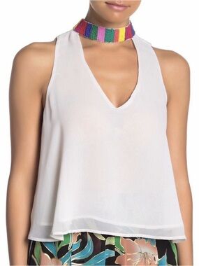 Show Me Your MuMu Brielle Top Shirt White Chiffon Layered Camisole Beaded NWT